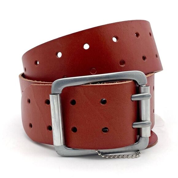 NWT Linea Pelle Brown Genuine Leather Belt Size Small Double Prong Buckle NEW - Picture 3 of 15